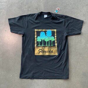 Vintage 90s Florida Palm Tree Black Graphic Tee Shirt Single Stitch Extra Large